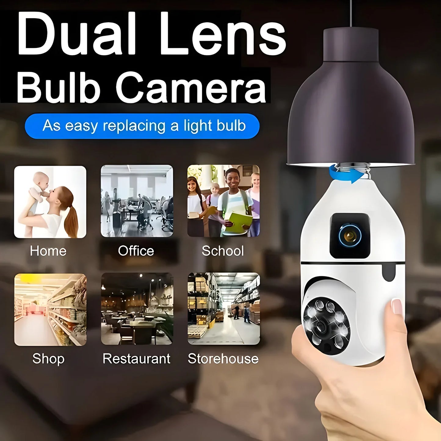 Bulb WiFi Camera Dual Lens Color Night Vision Auto Tracking Zoom Indoor Security Monitor E27 Surveillance Wireless Camera