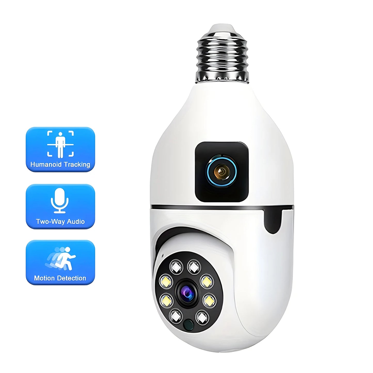 Bulb WiFi Camera Dual Lens Color Night Vision Auto Tracking Zoom Indoor Security Monitor E27 Surveillance Wireless Camera