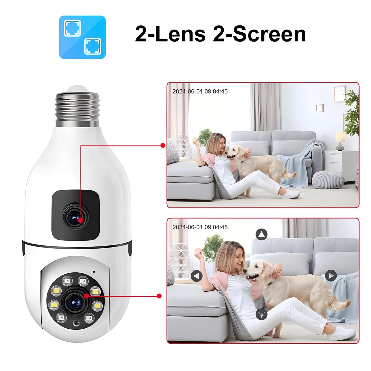 Bulb WiFi Camera Dual Lens Color Night Vision Auto Tracking Zoom Indoor Security Monitor E27 Surveillance Wireless Camera